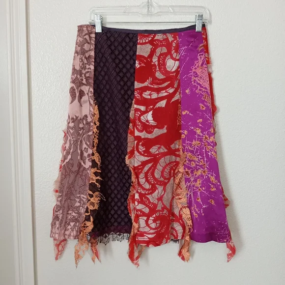 Christian LaCroix Vintage Artsy Sacai Patchwork Silk Midi Multicolor Skirt - Picture 7 of 9